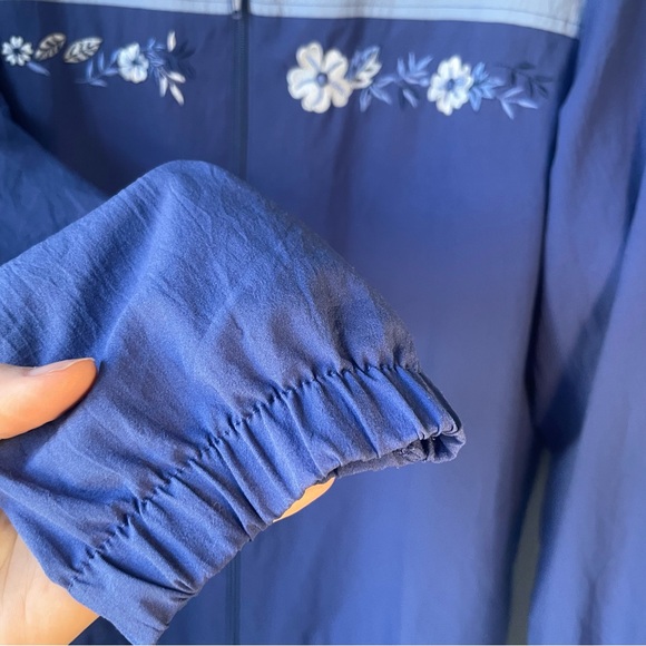 Vintage Blair Blue Floral Embroidered‎ Windbreaker - Womens Size Large - Picture 6 of 10